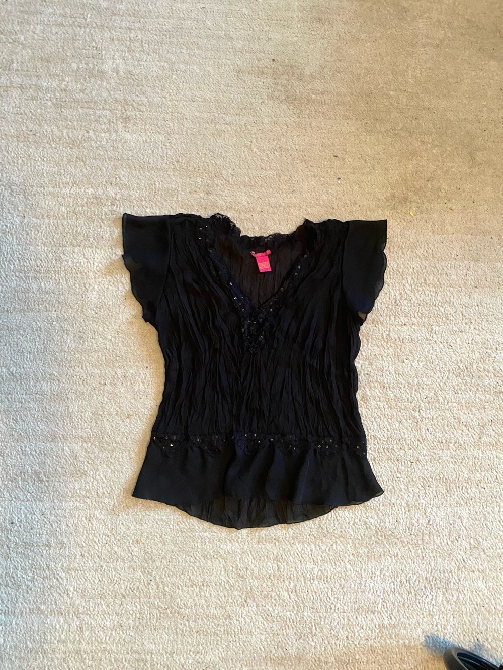 Y2K Sunny Leigh Sheer Black Beaded Blouse